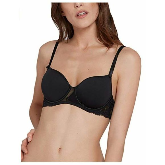LOU Belle De Lou Underwire T-Shirt Bra with Lace NWT Size 34B in Noir - Picture 1 of 4